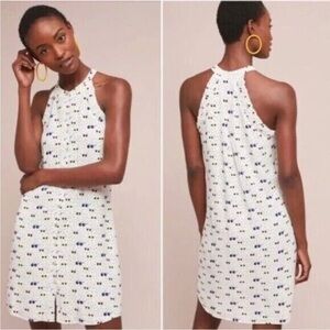 Anthropologie Larke “Glasses” Prints Lucretia Button-down Halter Shift Dress